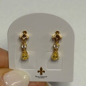 Suzy Levian Yellow White and Brown CZ and Sterling Silver Drop Earrings NW